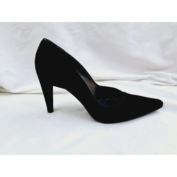 Stuart Weitzman Size 5.5B Women Black Suede Slip On Pointed Toe Heel Pumps Spain - Picture 1 of 11